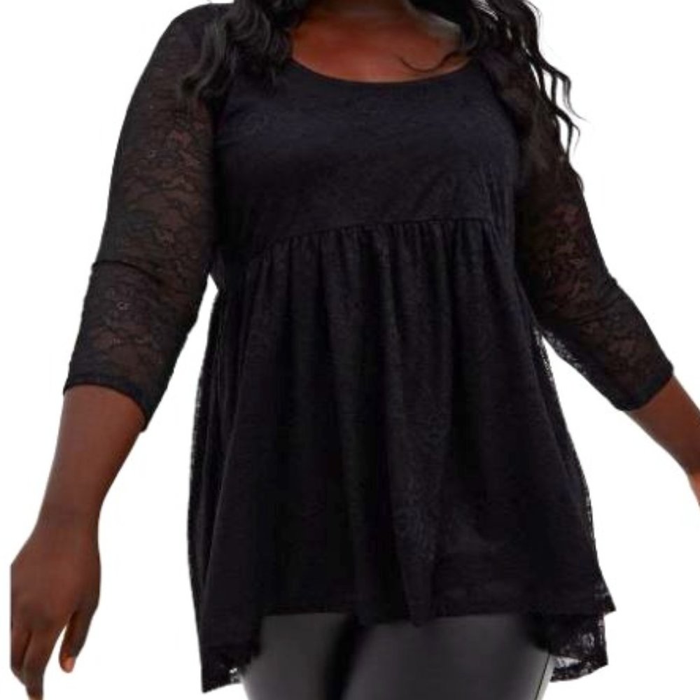 Torrid Babydoll Scoop Neck Lace Sleeve Tunic Top